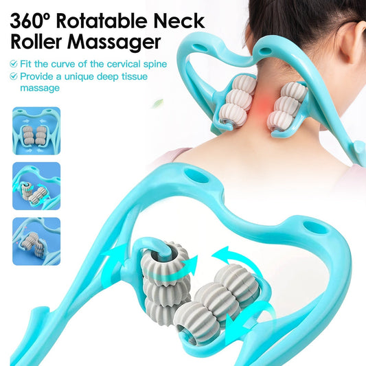 360° Rotatable Neck Roller Massager – 6-Ball Pain Relief