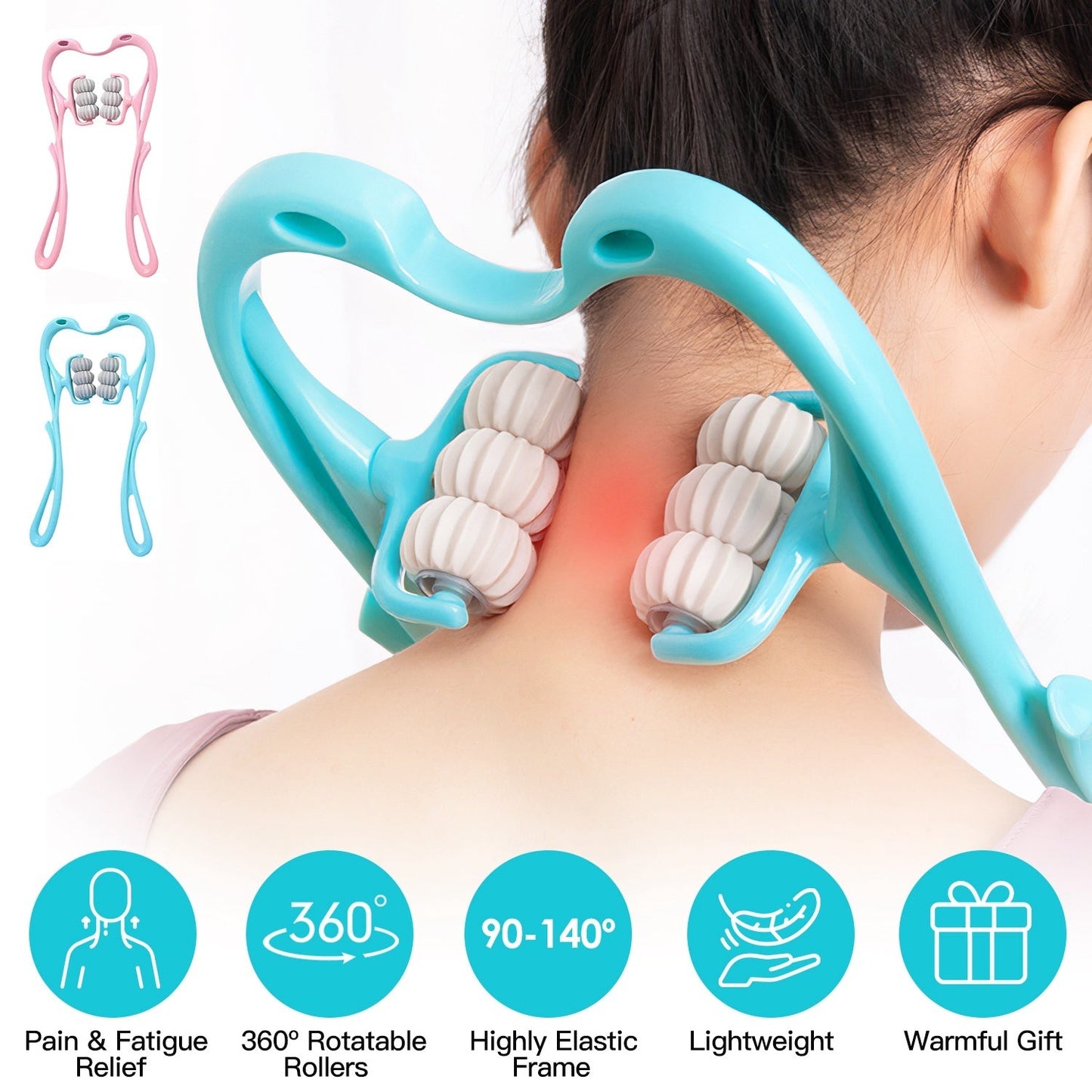 360° Rotatable Neck Roller Massager – 6-Ball Pain Relief