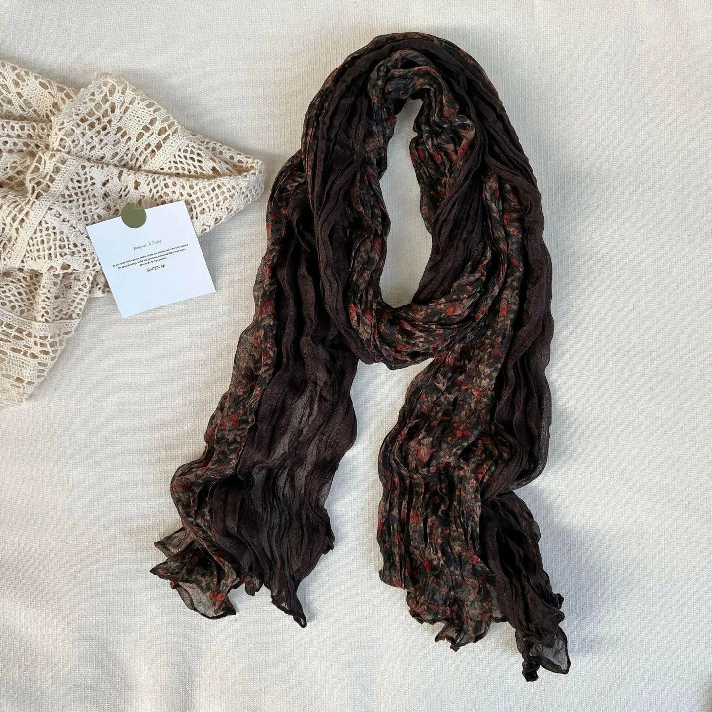 Artistic Retro Soft Small Floral Vintage Cotton And Linen Scarf For Women