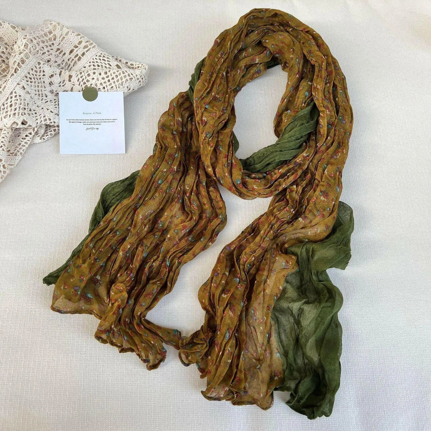 Artistic Retro Soft Small Floral Vintage Cotton And Linen Scarf For Women
