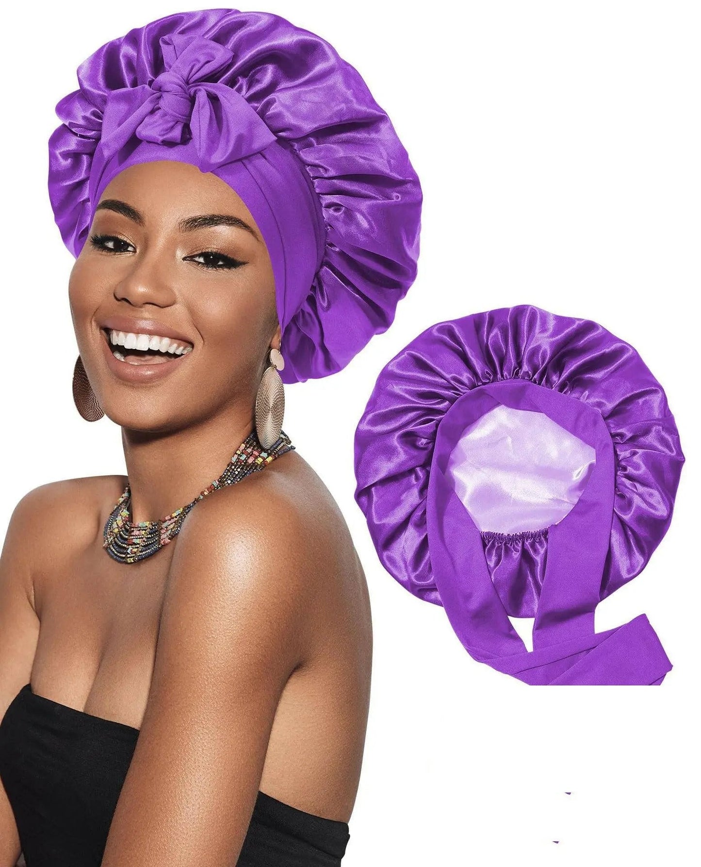 Double-layer Ribbon Round Hair Protectant Bow Hair Care Cap