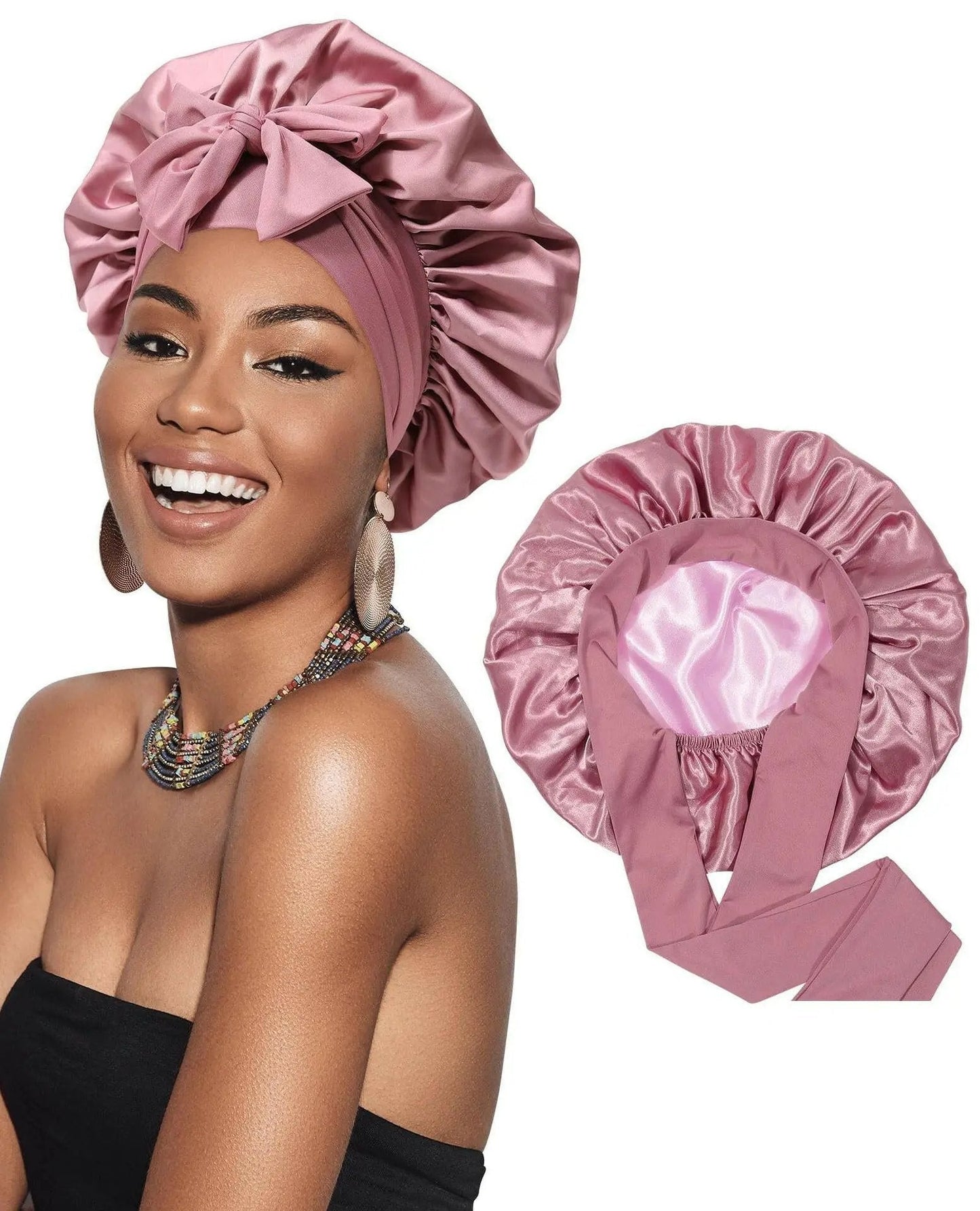 Double-layer Ribbon Round Hair Protectant Bow Hair Care Cap