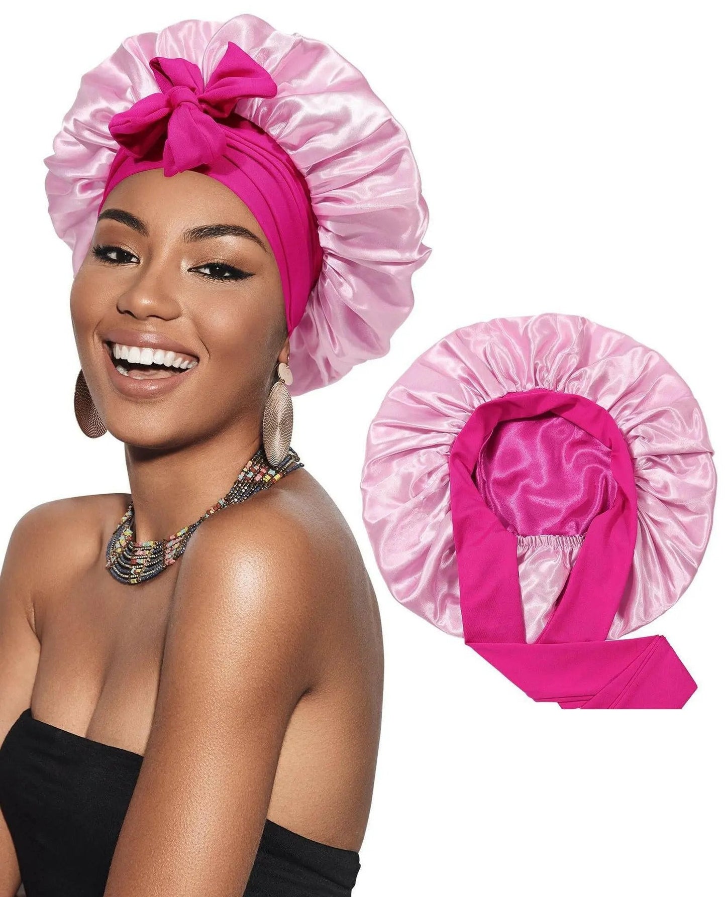 Double-layer Ribbon Round Hair Protectant Bow Hair Care Cap