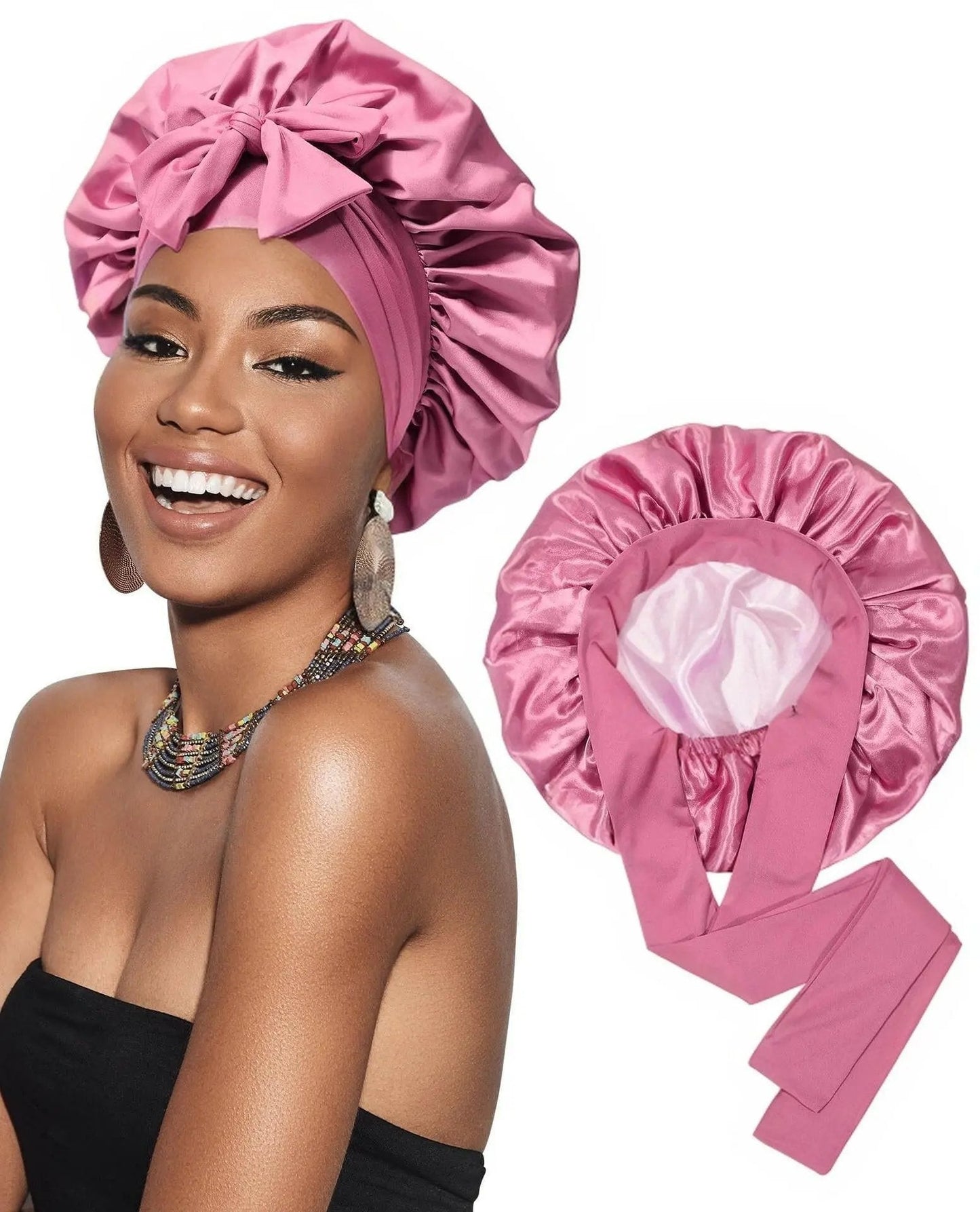 Double-layer Ribbon Round Hair Protectant Bow Hair Care Cap