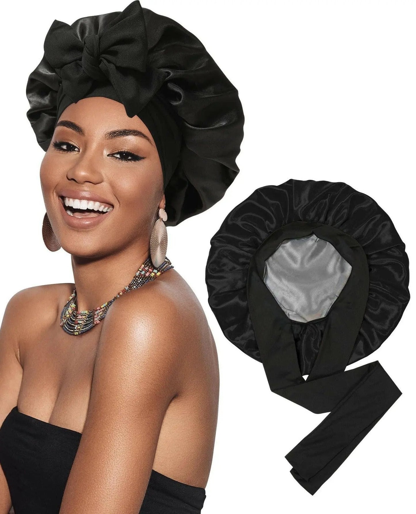 Double-layer Ribbon Round Hair Protectant Bow Hair Care Cap