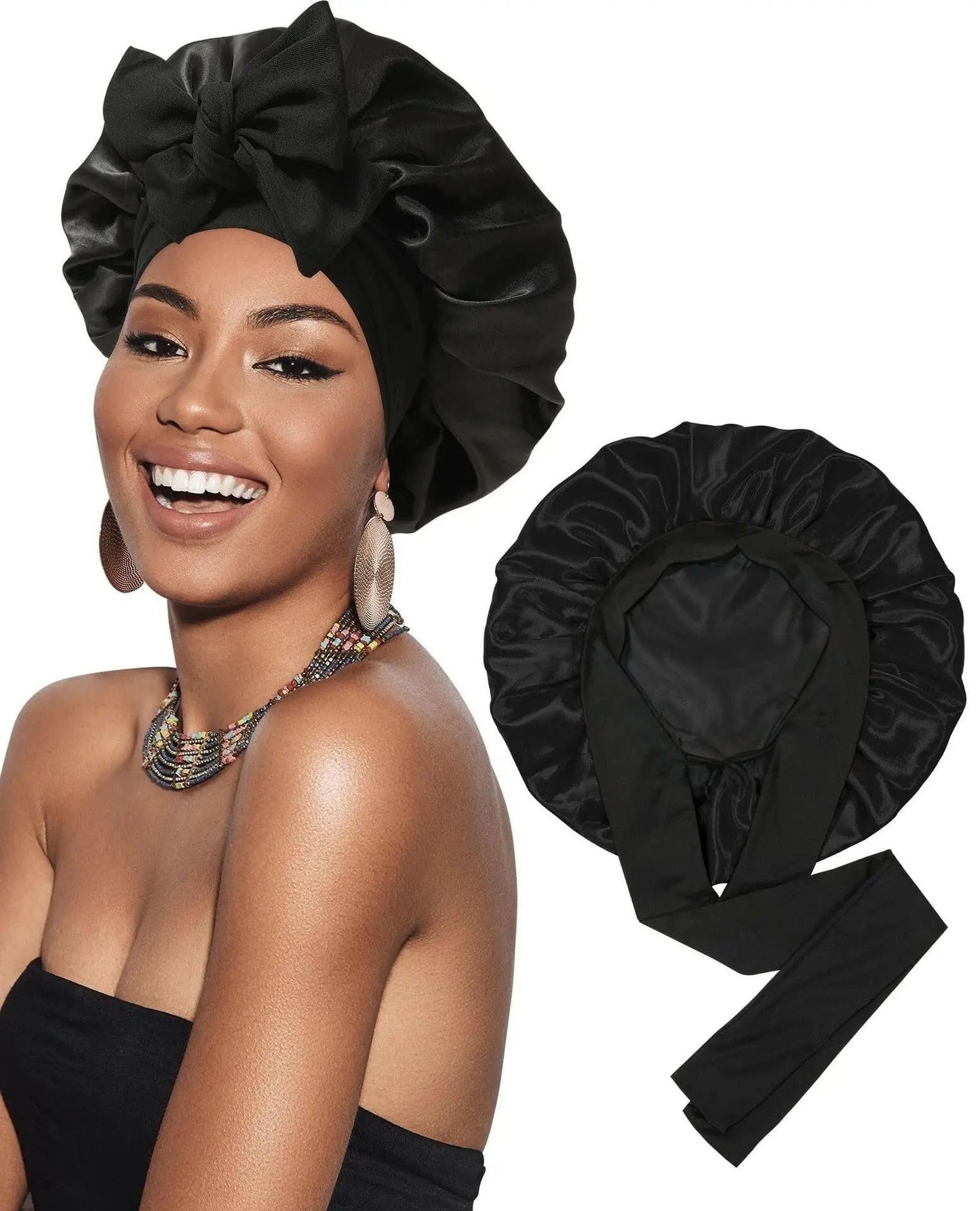 Double-layer Ribbon Round Hair Protectant Bow Hair Care Cap