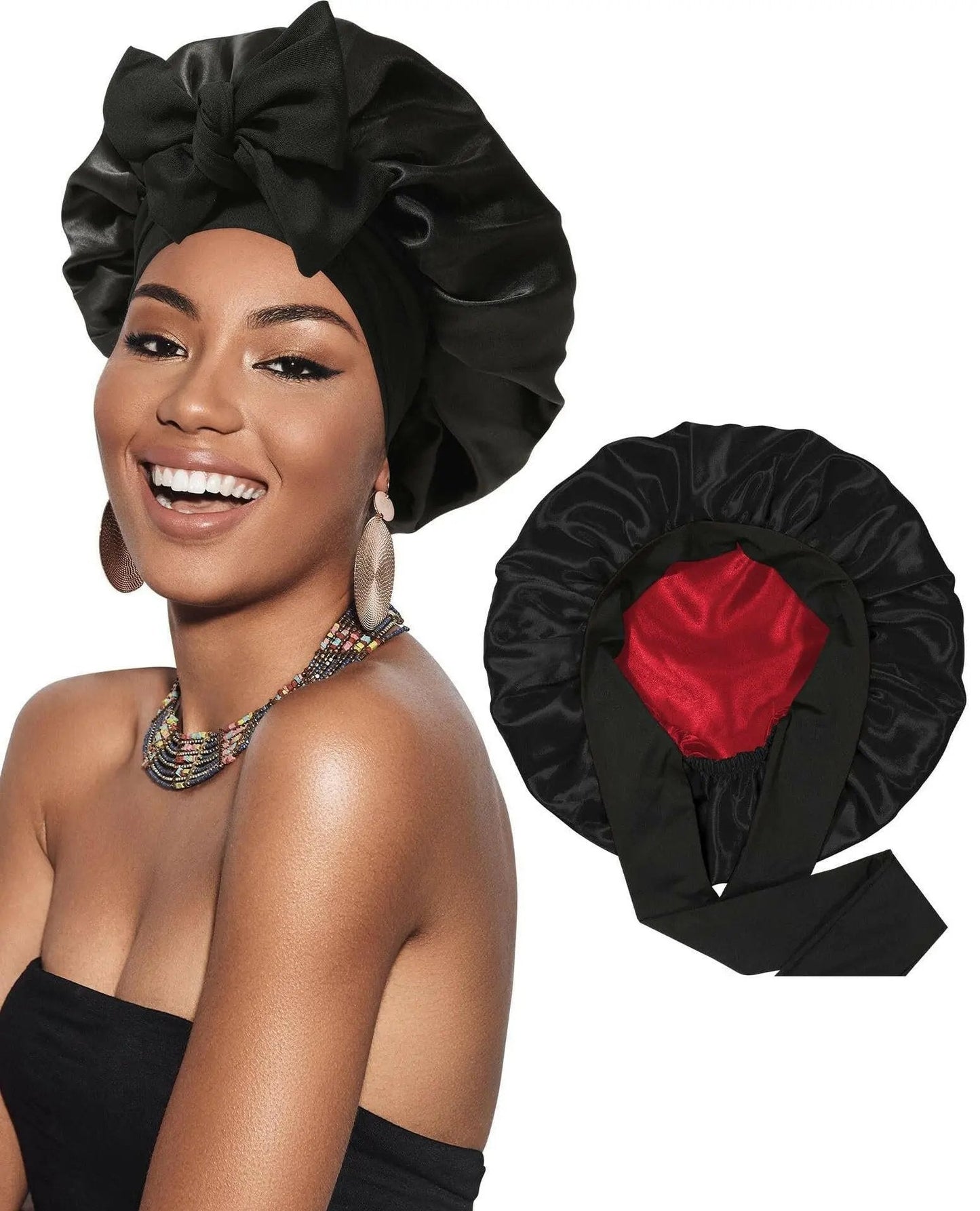 Double-layer Ribbon Round Hair Protectant Bow Hair Care Cap