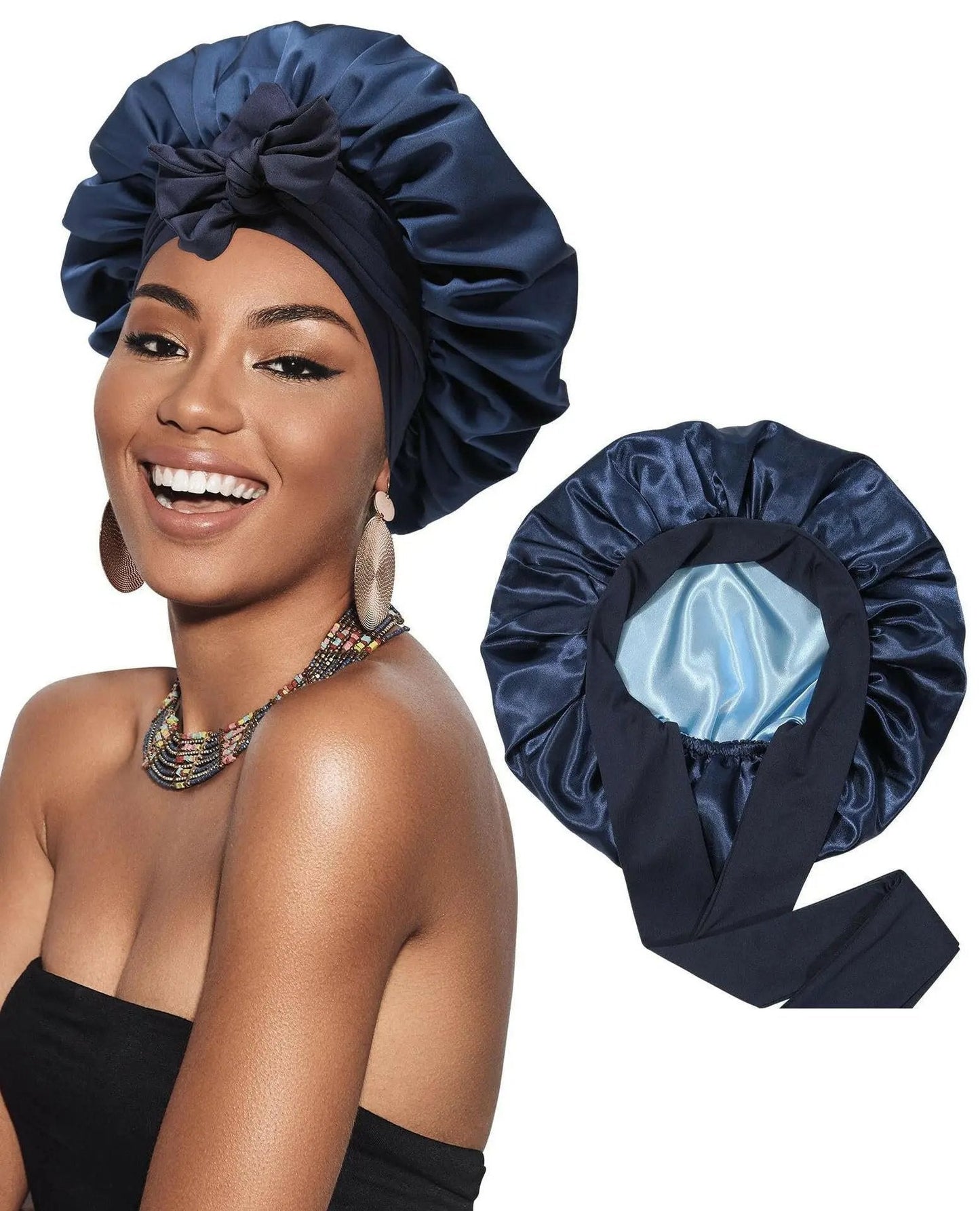 Double-layer Ribbon Round Hair Protectant Bow Hair Care Cap