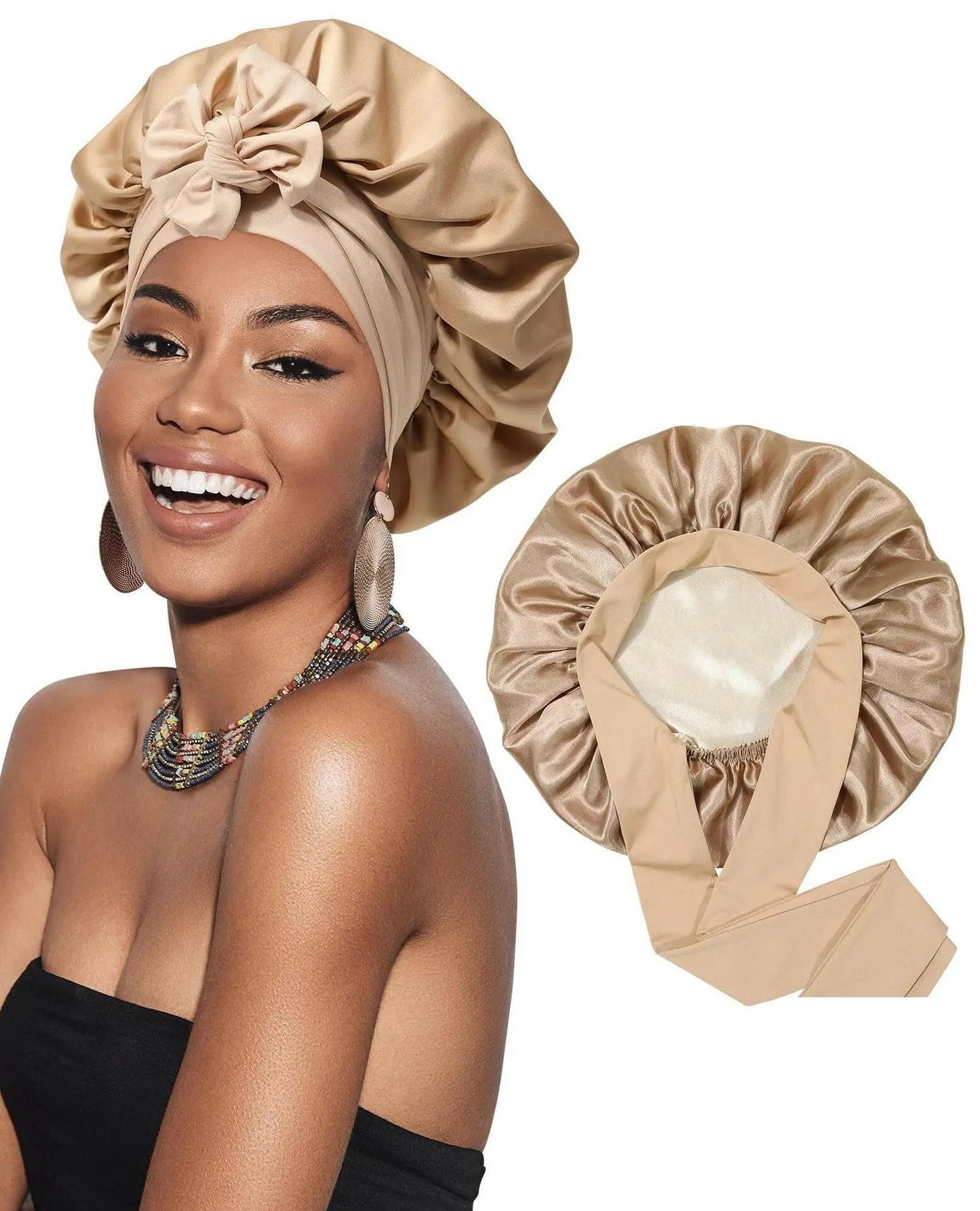 Double-layer Ribbon Round Hair Protectant Bow Hair Care Cap