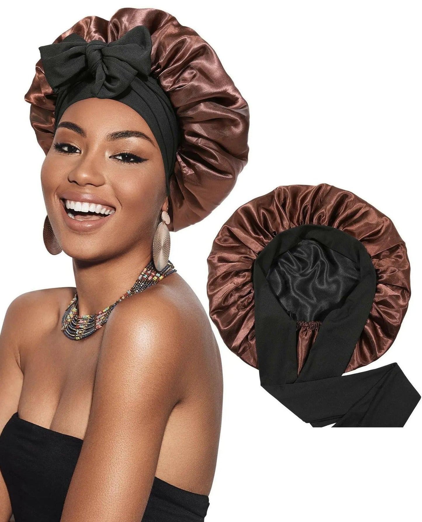 Double-layer Ribbon Round Hair Protectant Bow Hair Care Cap