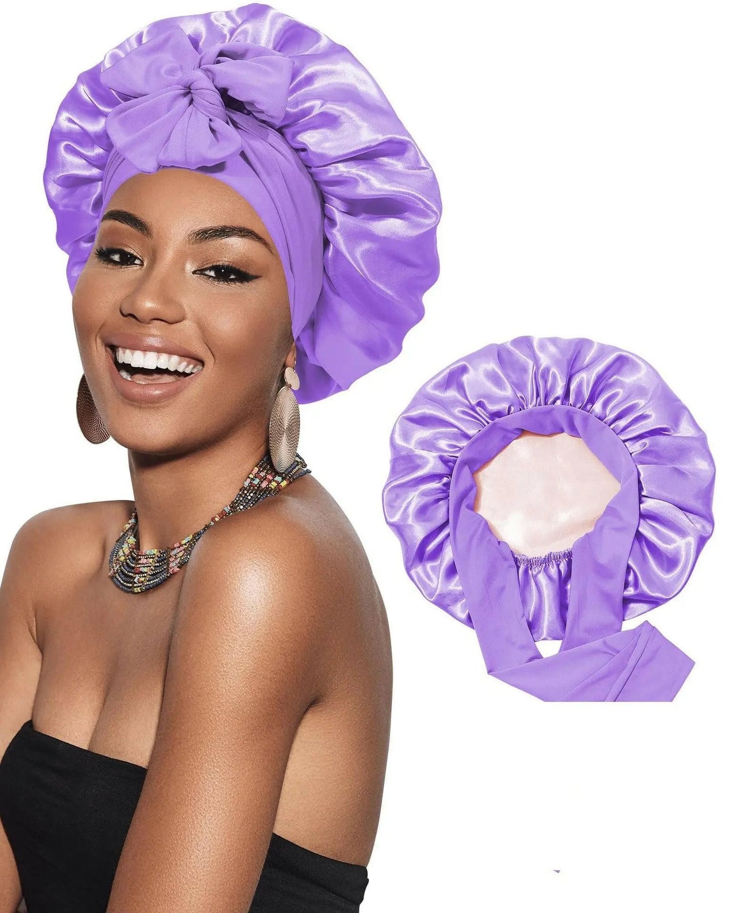 Double-layer Ribbon Round Hair Protectant Bow Hair Care Cap