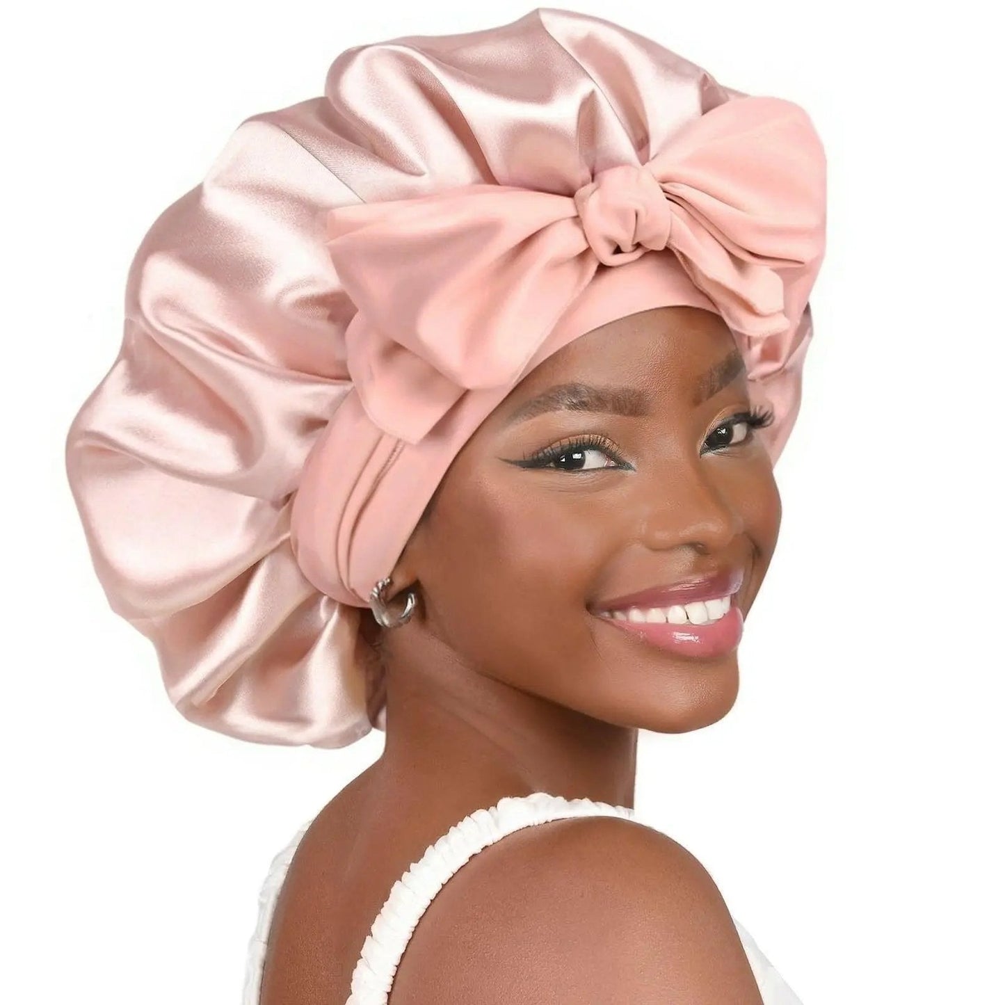 Double-layer Ribbon Round Hair Protectant Bow Hair Care Cap