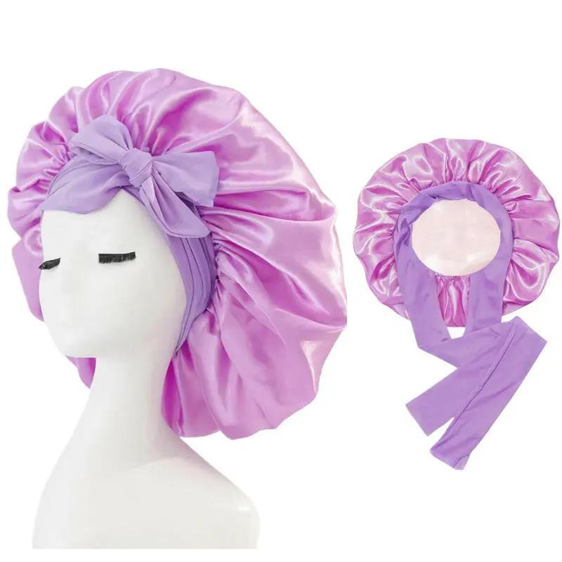 Double-layer Ribbon Round Hair Protectant Bow Hair Care Cap