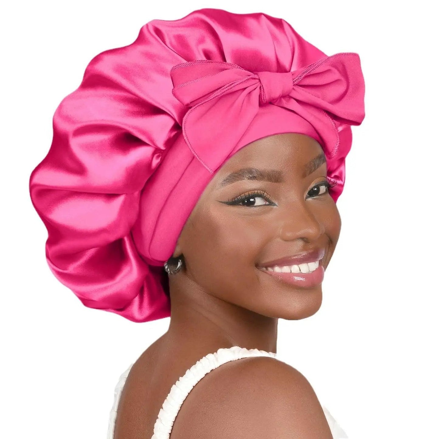 Double-layer Ribbon Round Hair Protectant Bow Hair Care Cap