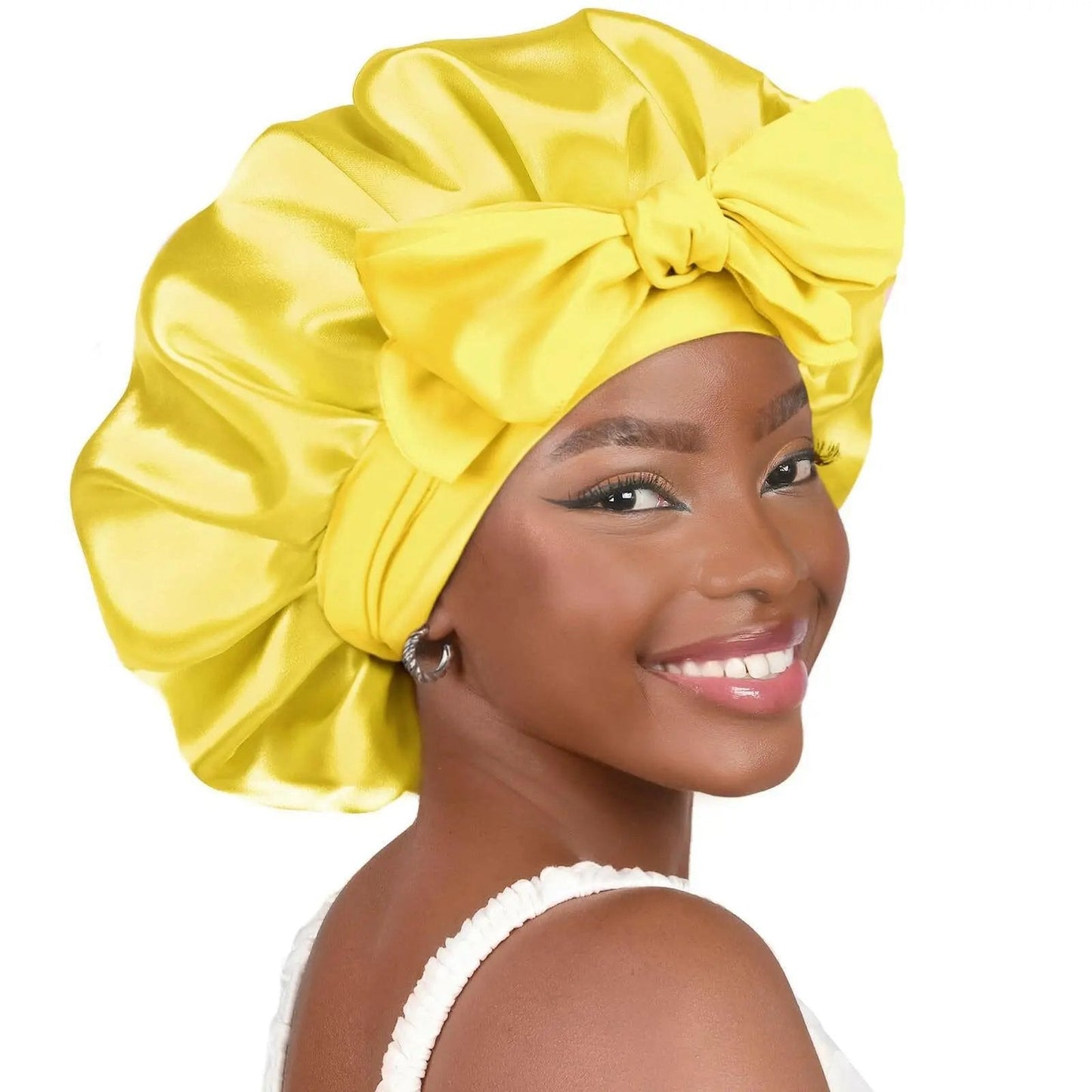 Double-layer Ribbon Round Hair Protectant Bow Hair Care Cap