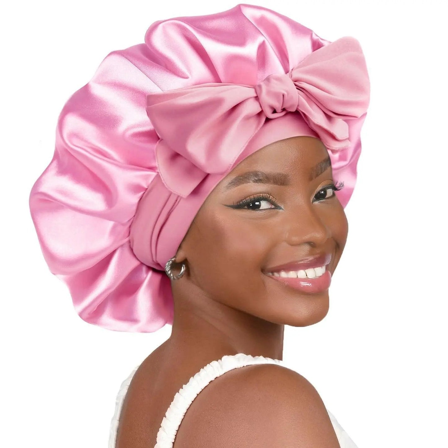 Double-layer Ribbon Round Hair Protectant Bow Hair Care Cap