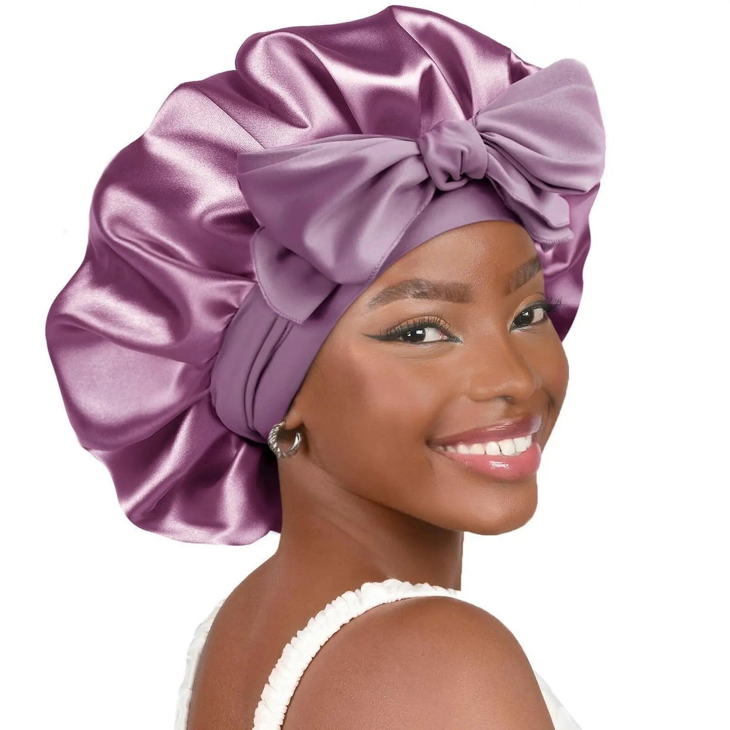 Double-layer Ribbon Round Hair Protectant Bow Hair Care Cap