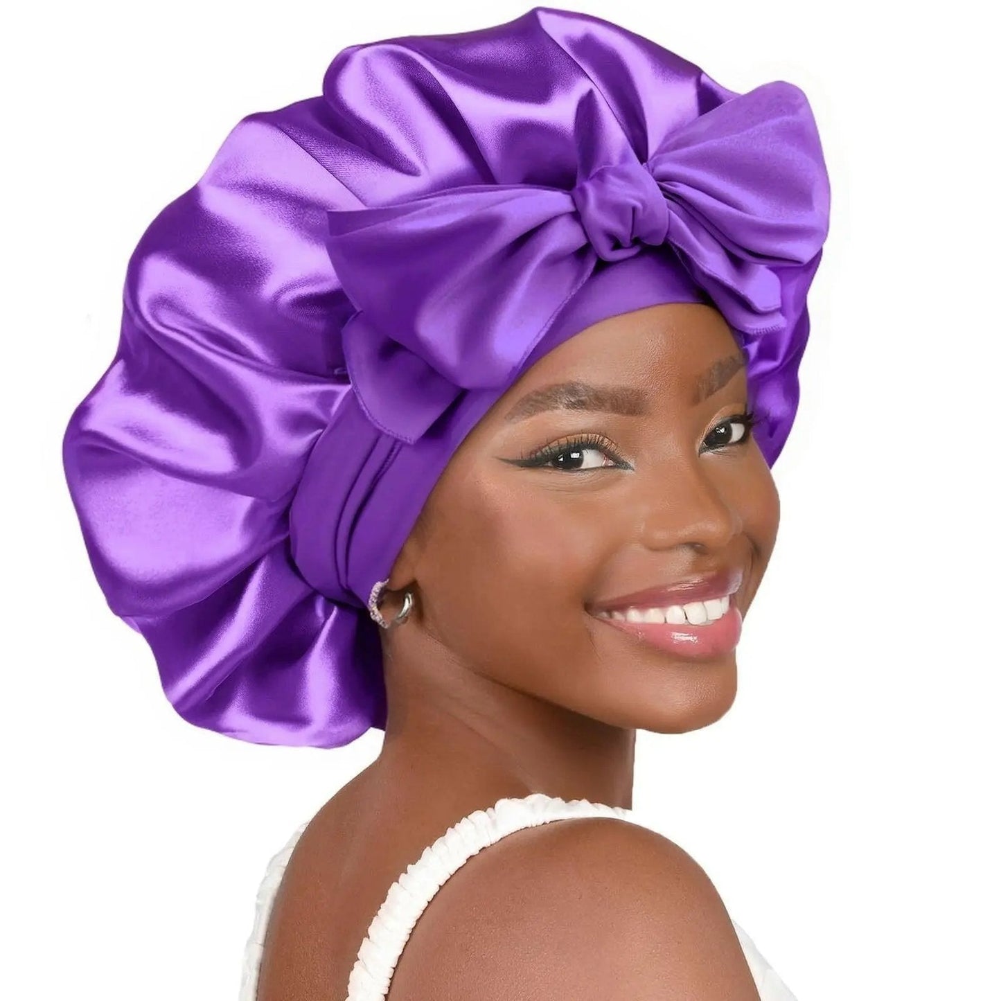 Double-layer Ribbon Round Hair Protectant Bow Hair Care Cap