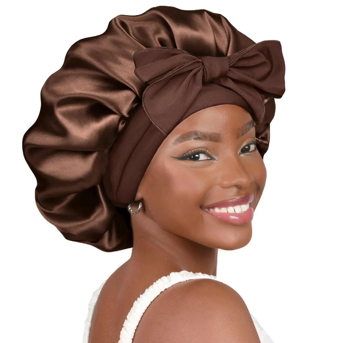 Double-layer Ribbon Round Hair Protectant Bow Hair Care Cap