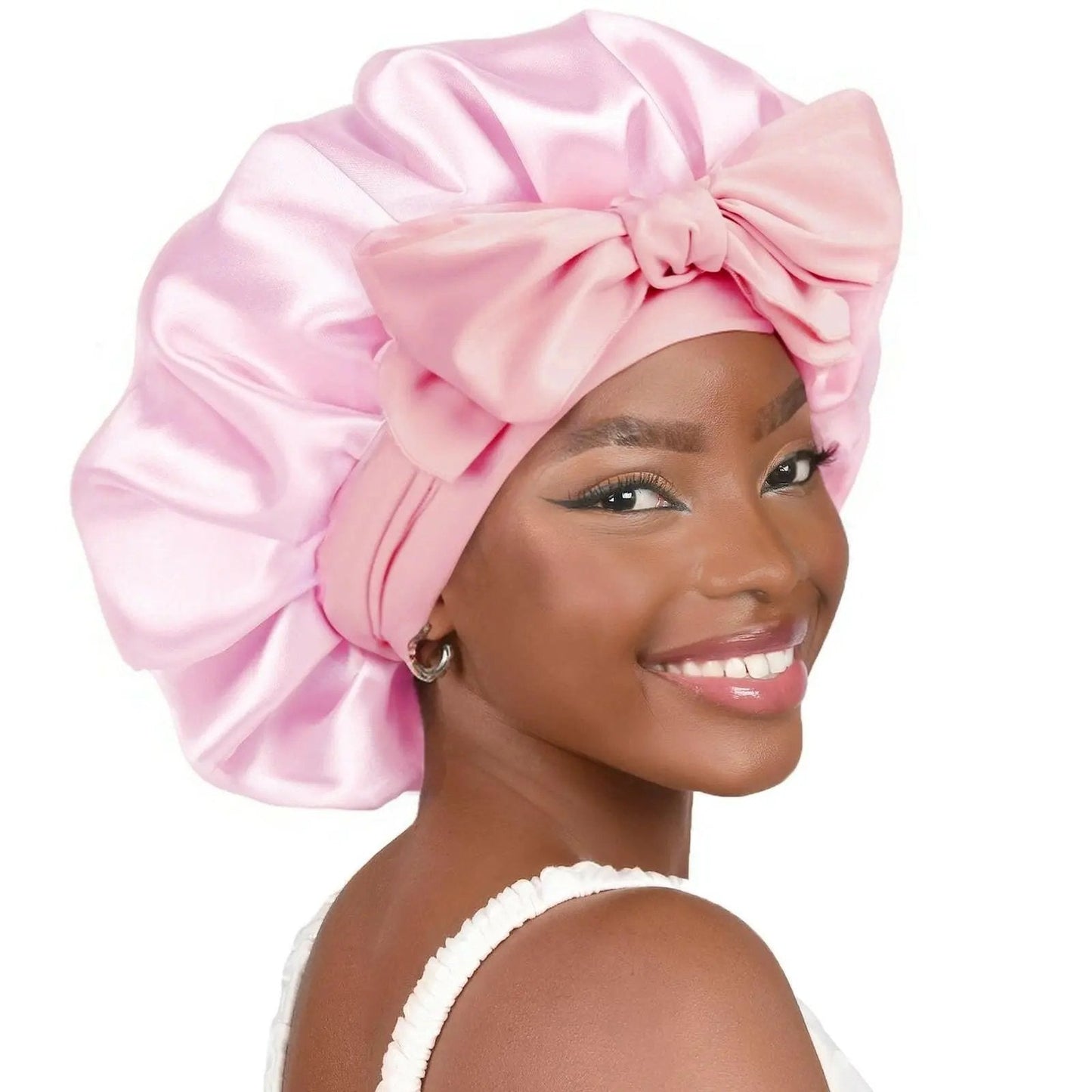 Double-layer Ribbon Round Hair Protectant Bow Hair Care Cap