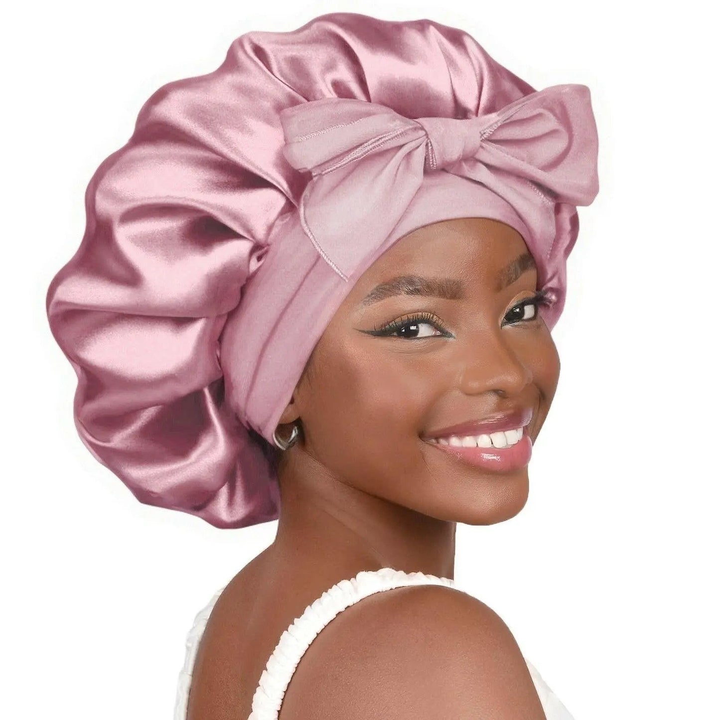 Double-layer Ribbon Round Hair Protectant Bow Hair Care Cap