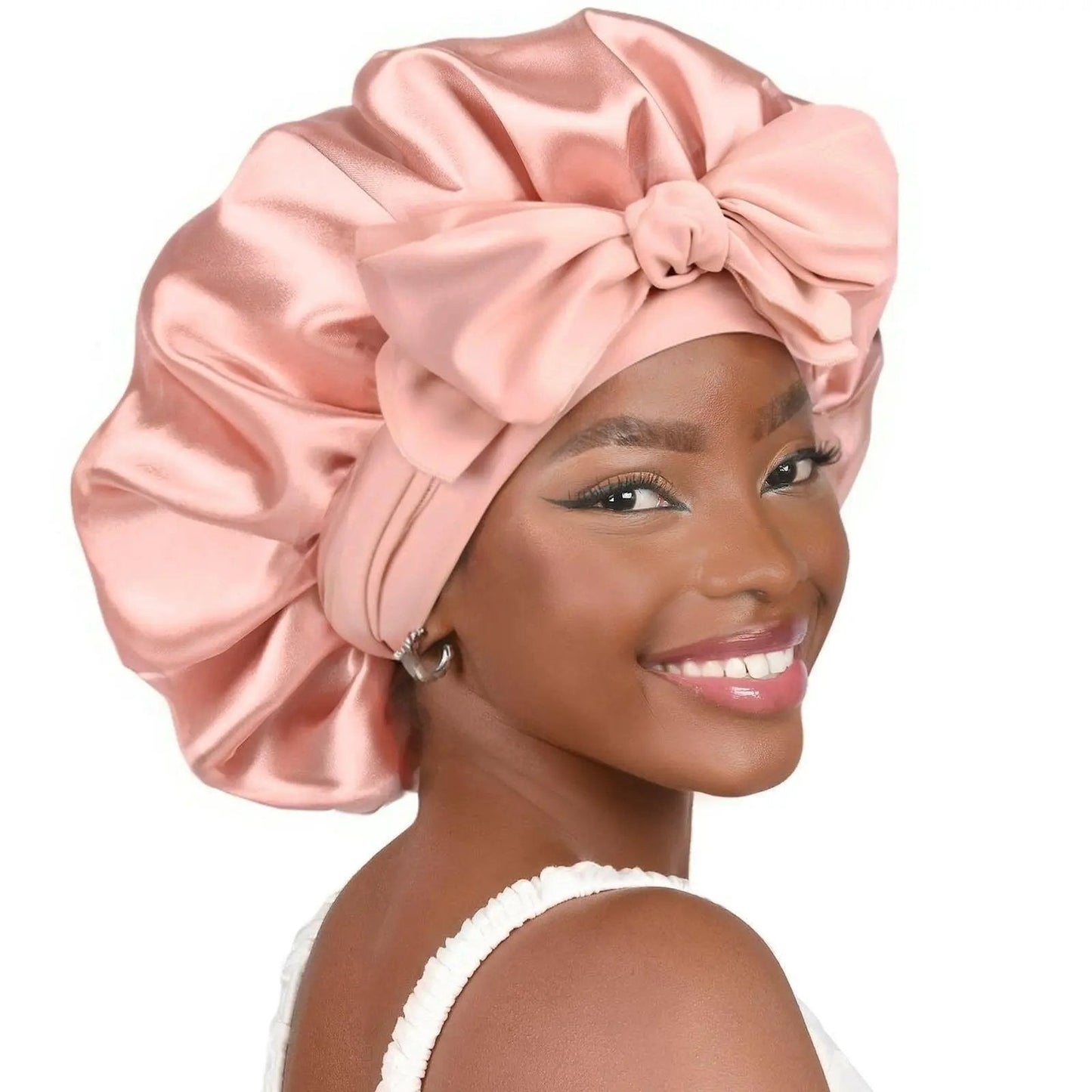 Double-layer Ribbon Round Hair Protectant Bow Hair Care Cap