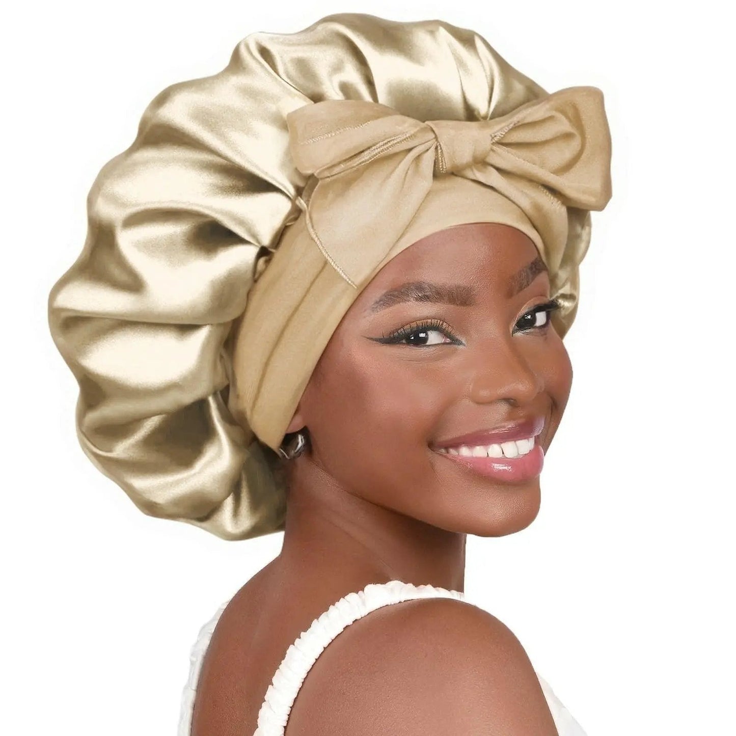 Double-layer Ribbon Round Hair Protectant Bow Hair Care Cap
