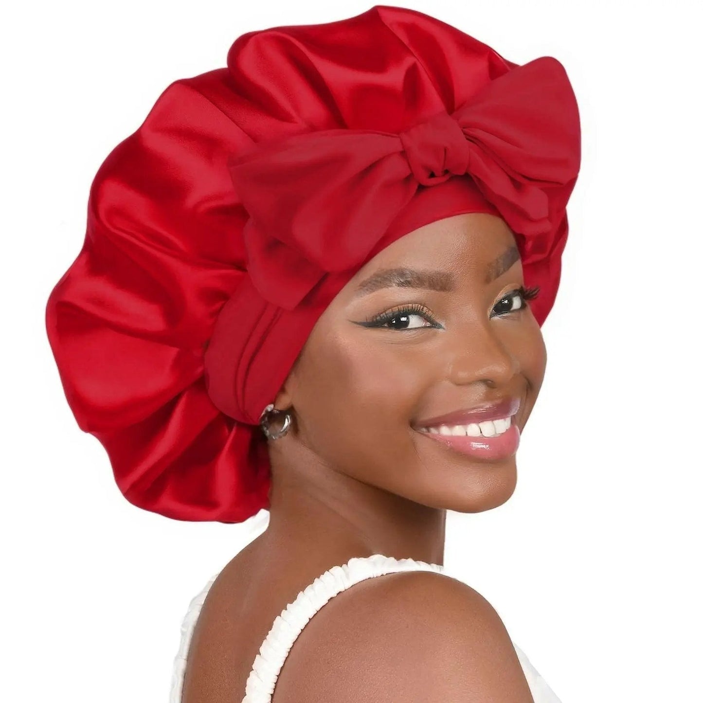 Double-layer Ribbon Round Hair Protectant Bow Hair Care Cap