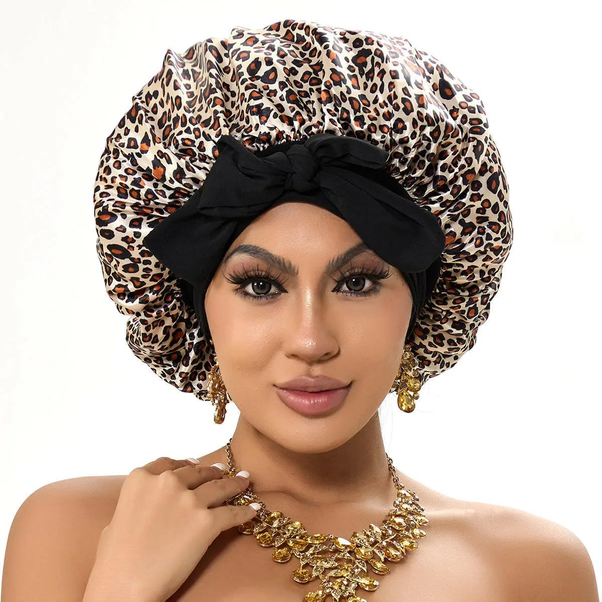 Double-layer Ribbon Round Hair Protectant Bow Hair Care Cap