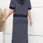 Drawstring Striped Short Sleeve Hooded Top and Skirt Set