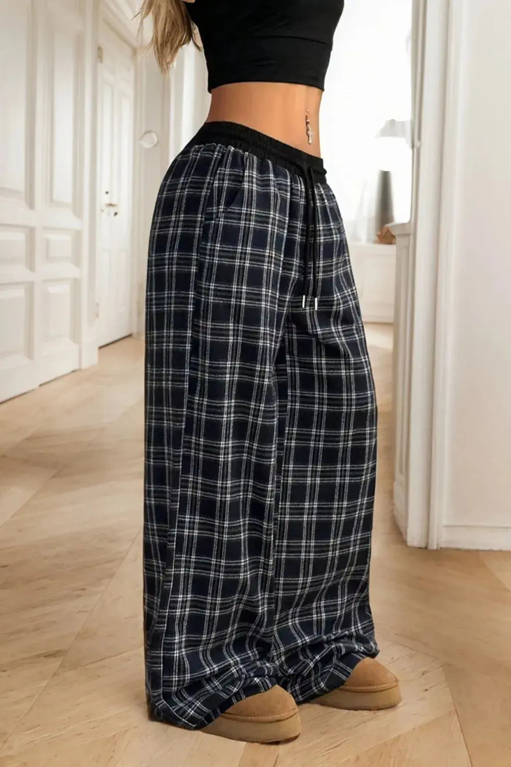 Flannel Plaid Wide Leg Pants