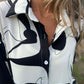 Full Size Abstract Print Long Sleeve Button-Up Shirt Plus Size
