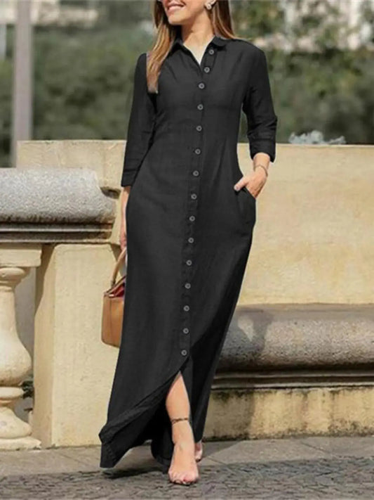 Full Size Button-Down Maxi Denim Dress Plus Size