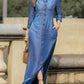 Full Size Button-Down Maxi Denim Dress Plus Size