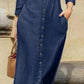 Full Size Button-Down Maxi Denim Dress Plus Size