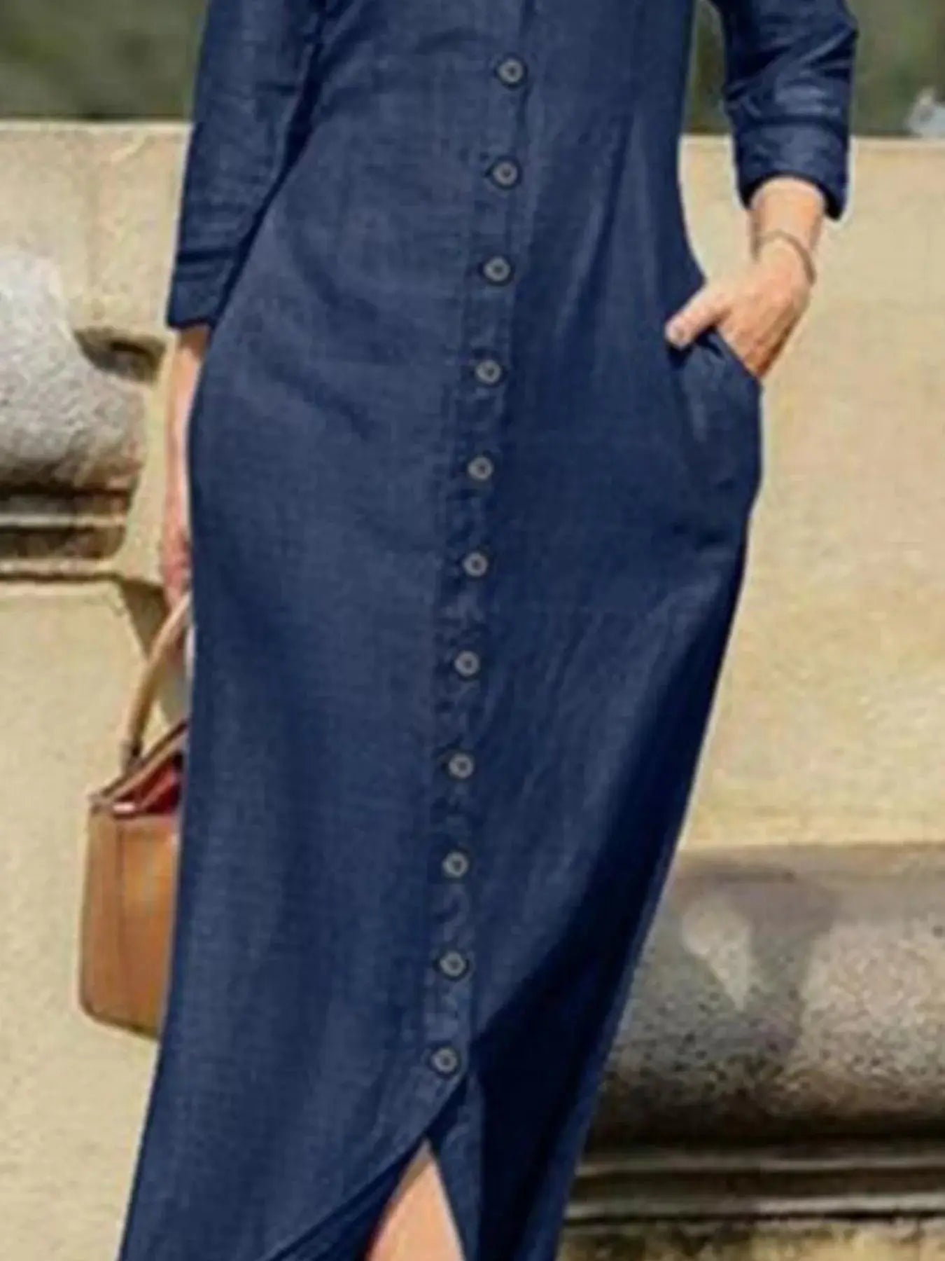 Full Size Button-Down Maxi Denim Dress Plus Size