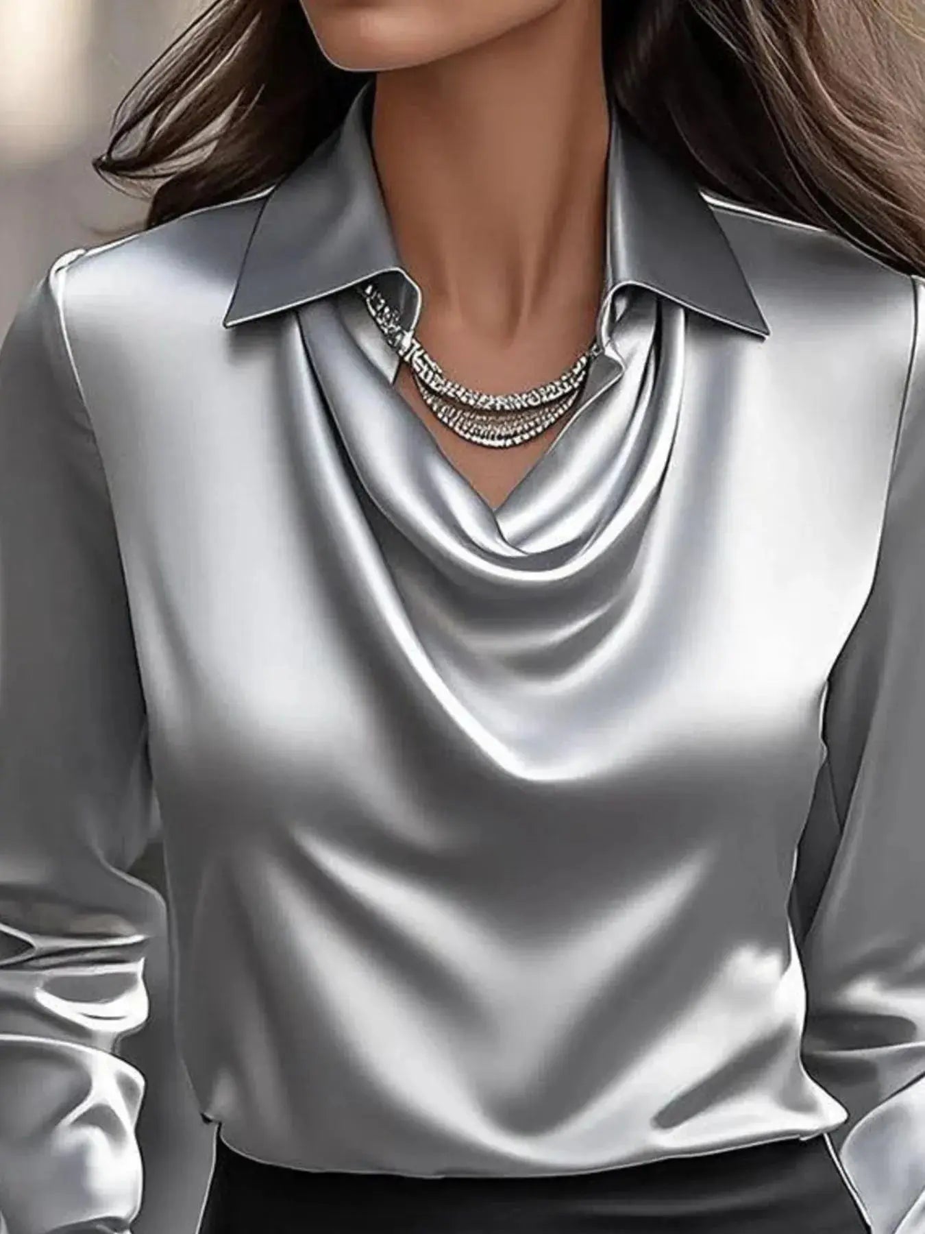 Full Size Collared Neck Long Sleeve Blouse Plus Size