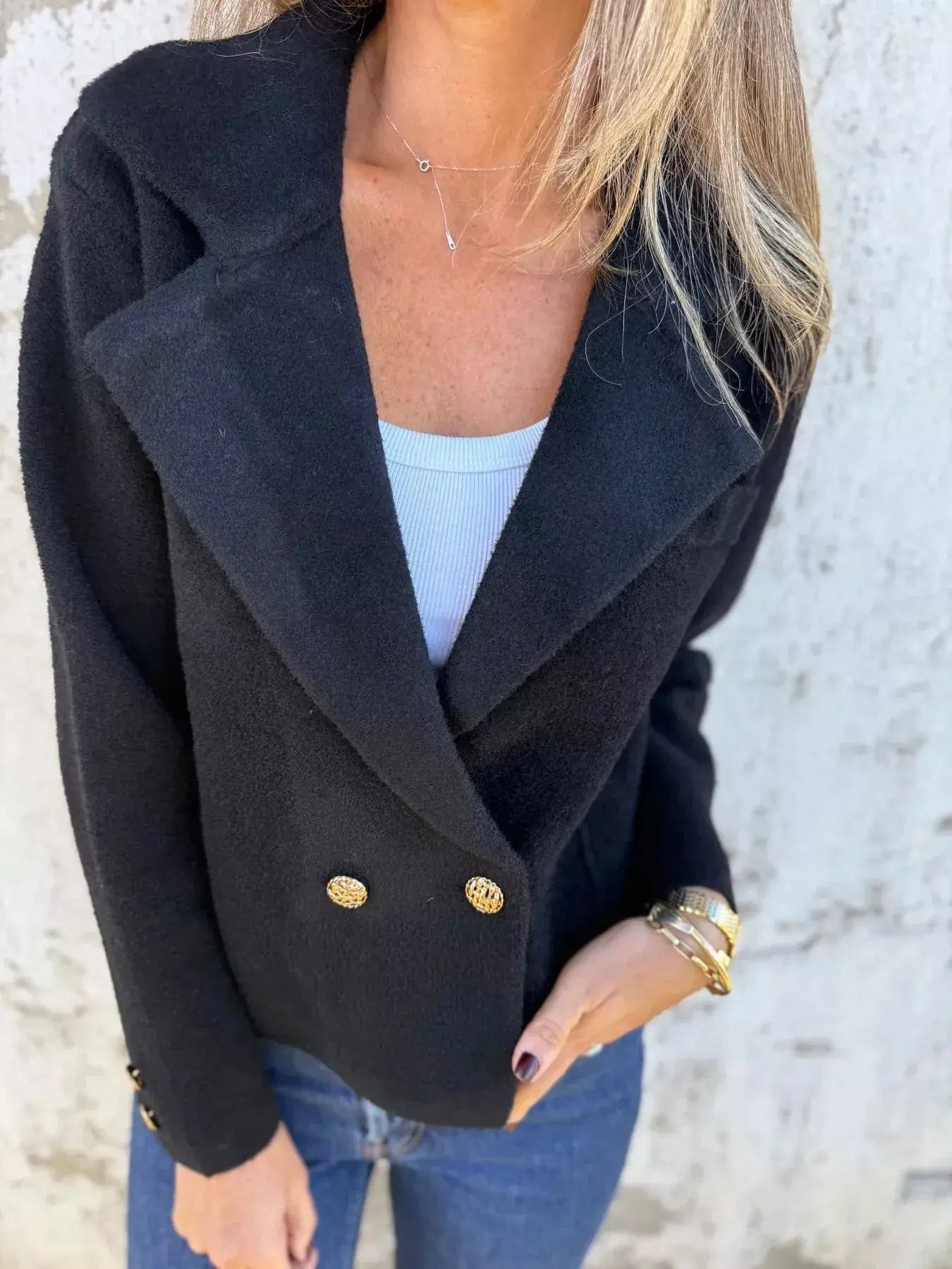 Full Size Double-Breasted Lapel Collar Blazer Plus Size