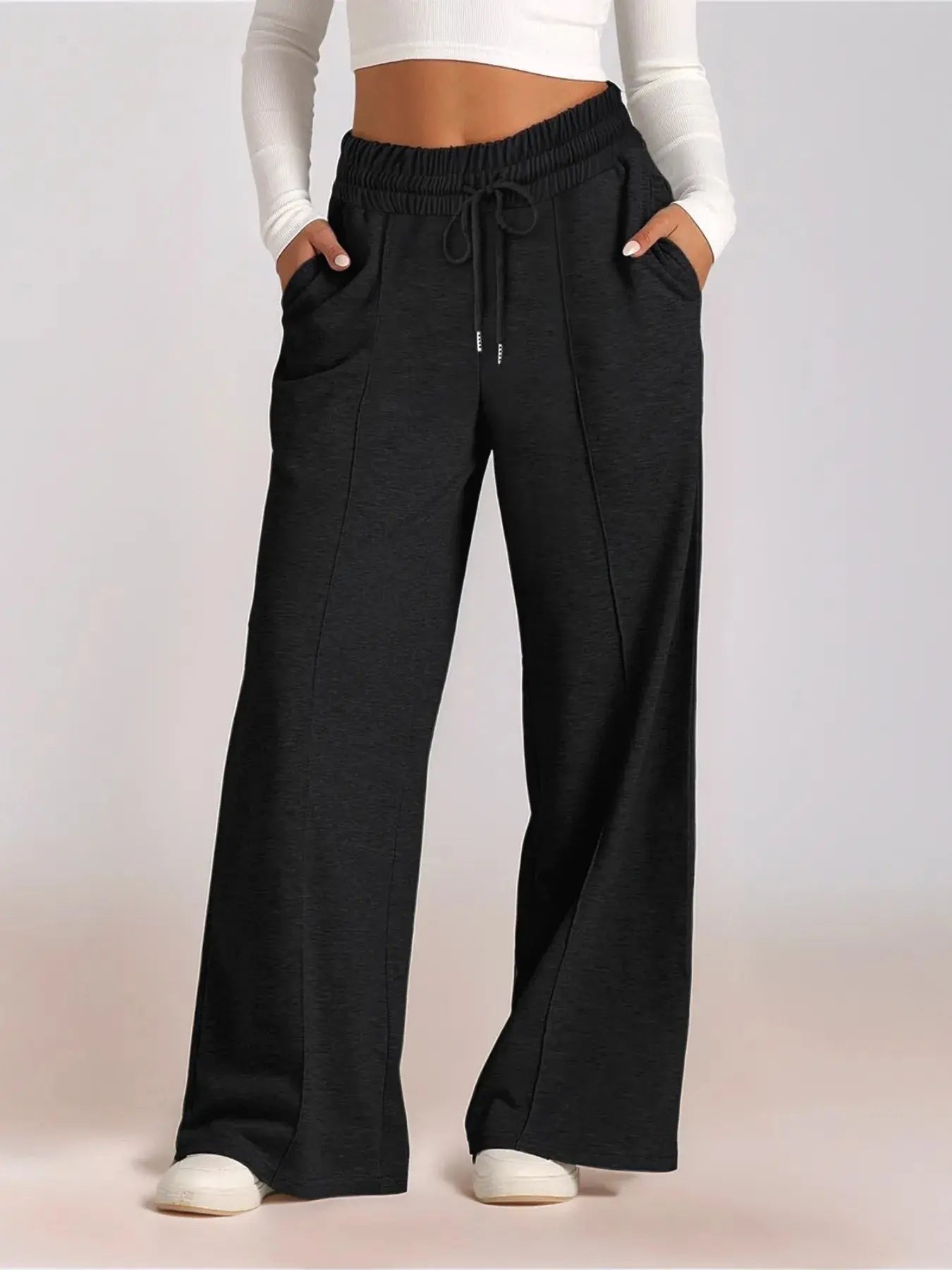 Full Size Drawstring Relaxed Fit Wide Leg Pants Plus Size