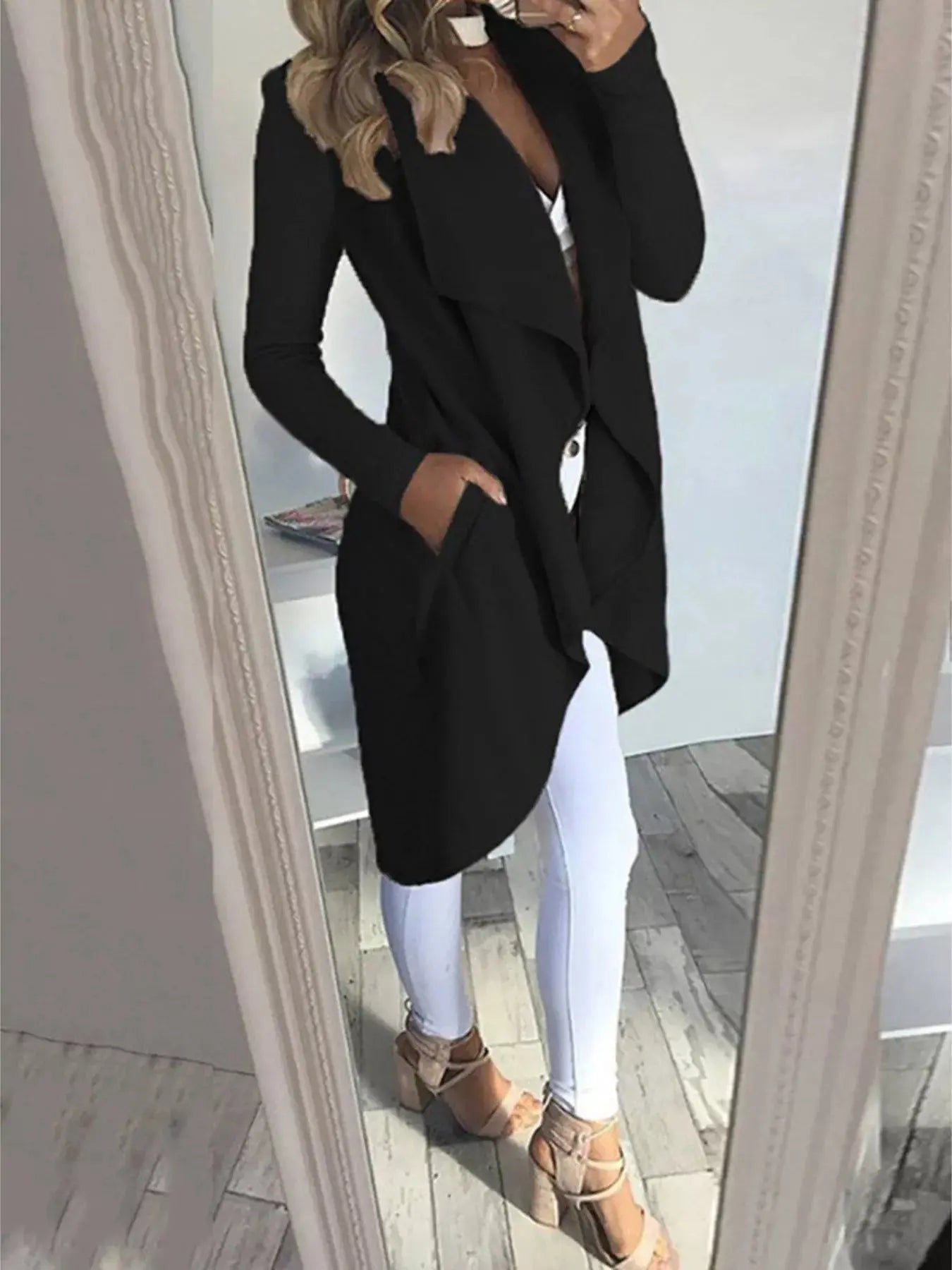 Full Size Lapel Collar Long Sleeve Coat Plus Size