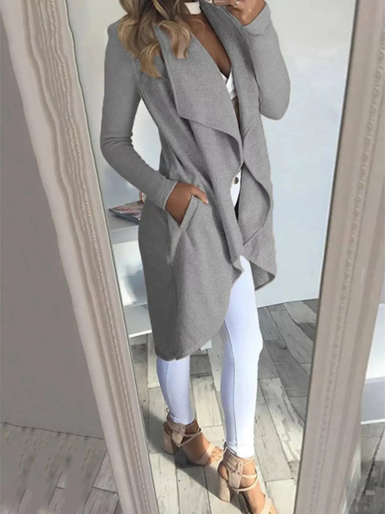 Full Size Lapel Collar Long Sleeve Coat Plus Size