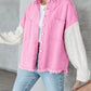 Full Size Raw Hem Button Up Patchwork Denim Jacket Plus Size