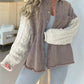 Full Size Raw Hem Button Up Patchwork Denim Jacket Plus Size