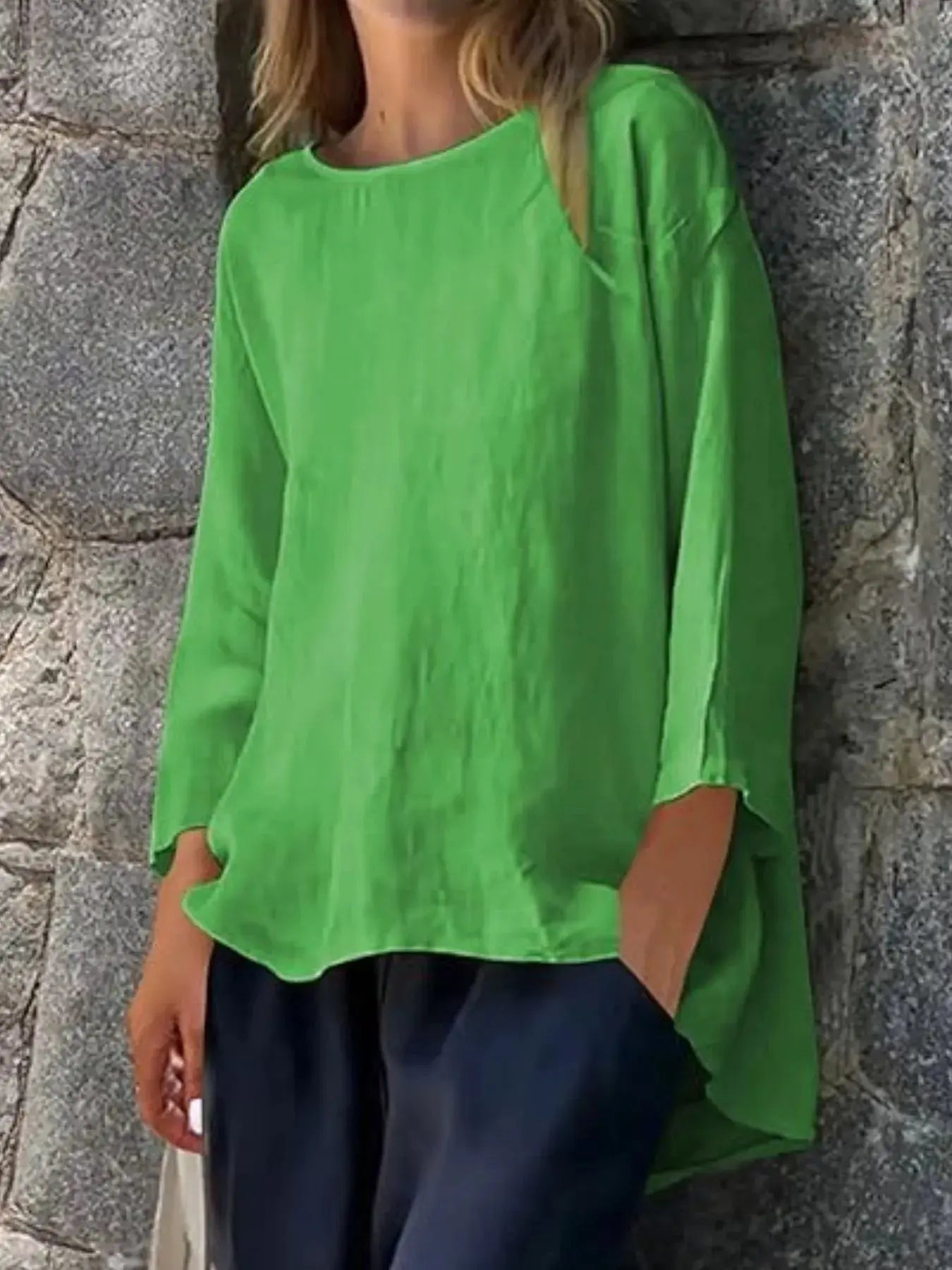 Full Size Round Neck Relaxed Fit Blouse Plus Size