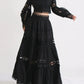 Lace Button Up Long Sleeve Top and Skirt Set