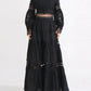Lace Button Up Long Sleeve Top and Skirt Set