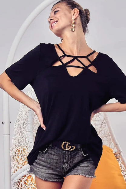 Ladies Silky Knit Top with Front Details