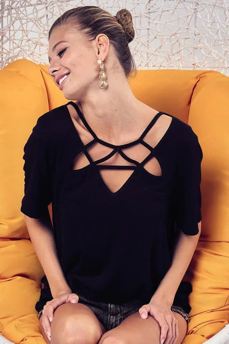 Ladies Silky Knit Top with Front Details