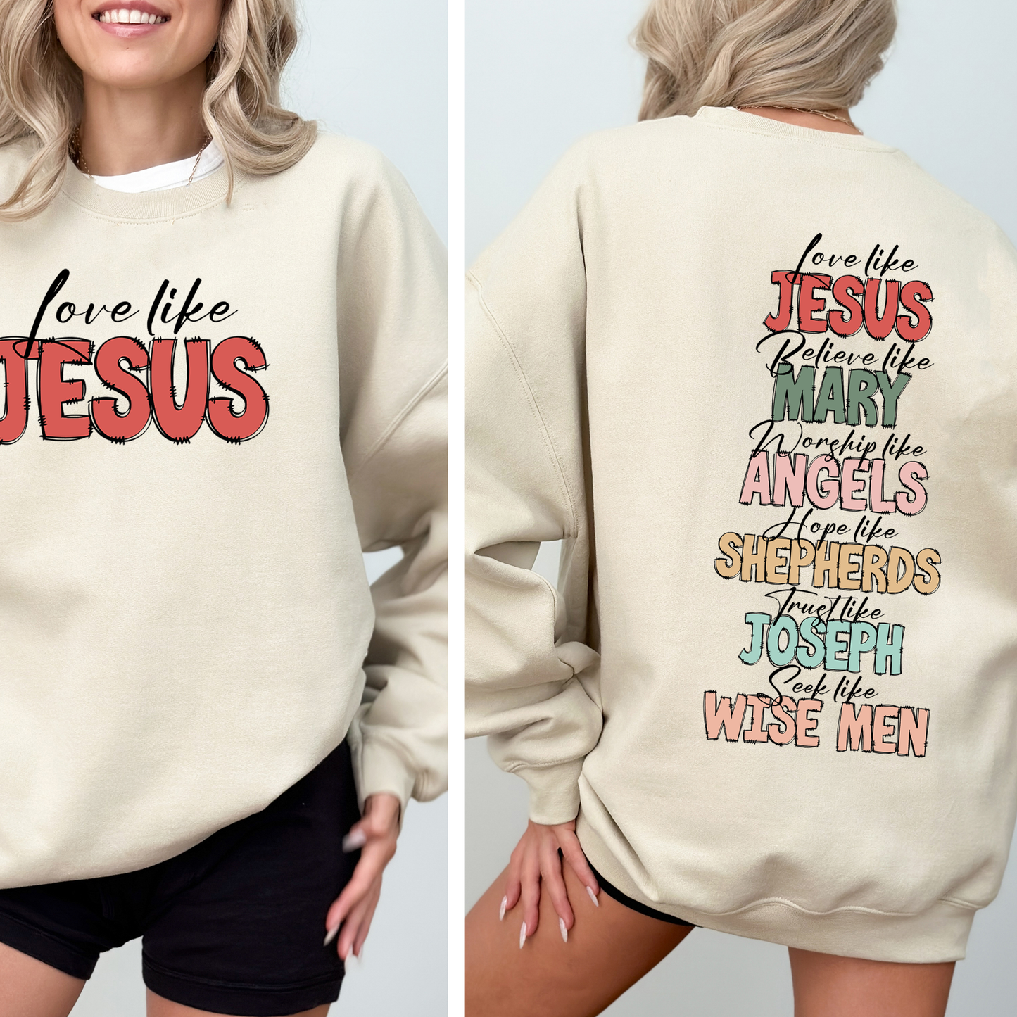 “Love Like Jesus” Christian Christmas Sweatshirt – Front & Back