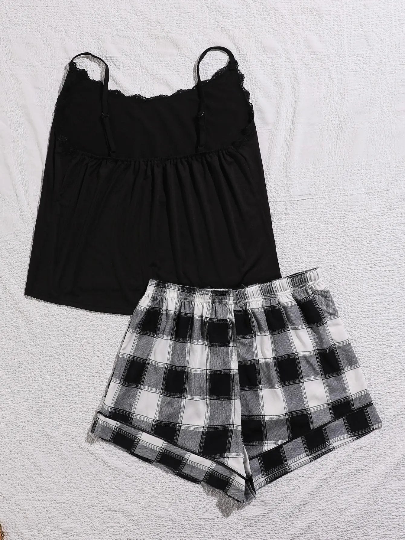 Plus Size Lace Cami and Printed Shorts Pajama Set
